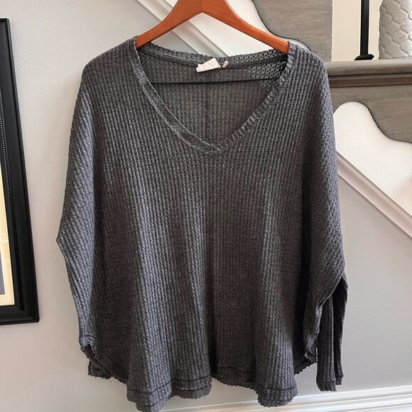 Out From Under Gray Soft Oversized Waffle Weave Fray Trim Too sz S - Picture 1 of 5